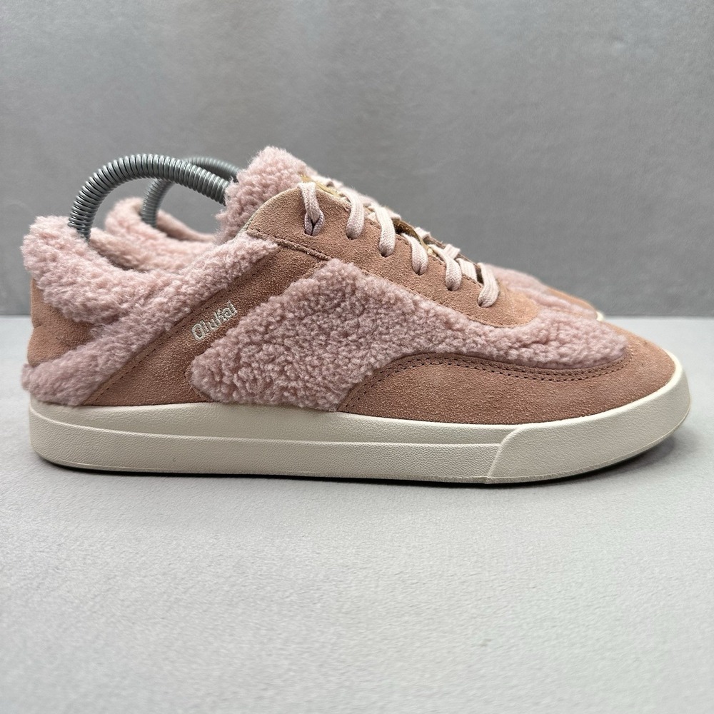 OluKai Kilea Heu Womens‎ Size 8.5 Shoes Pink Fuzzy Genuine Shearling Sneakers